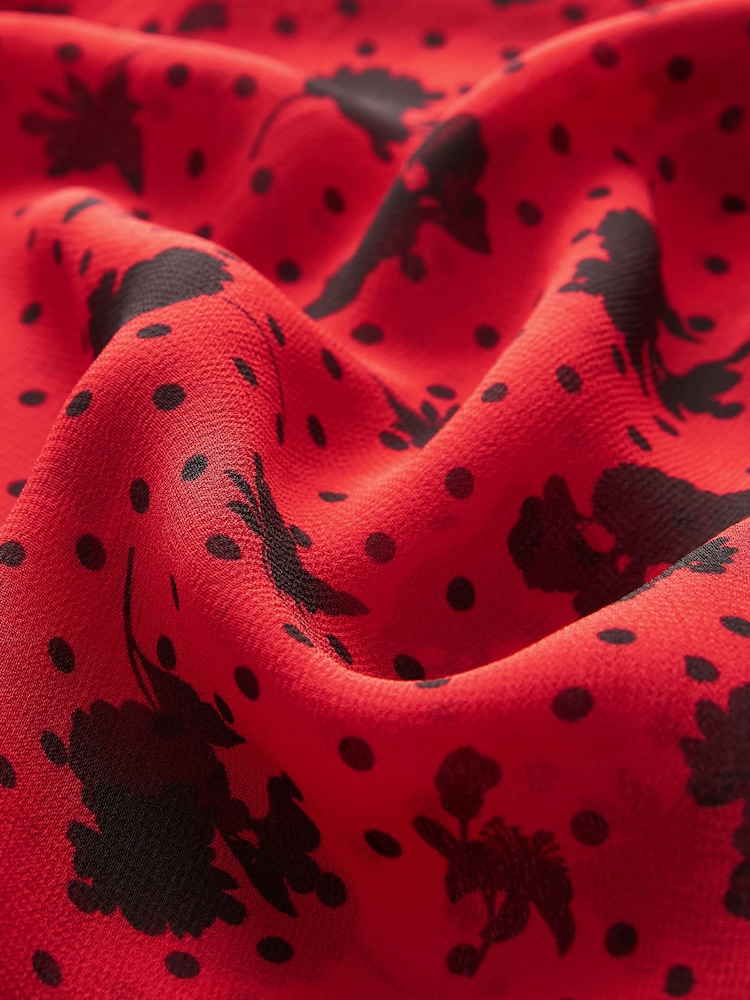 Preen Rot/Schwarz mit Blumen-Punktmuster - Langärmelige Bluse mit Rüschen - Bild 2 von 6