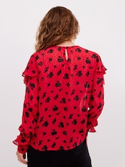 Preen Rot/Schwarz mit Blumen-Punktmuster - Langärmelige Bluse mit Rüschen - Bild 3 von 6