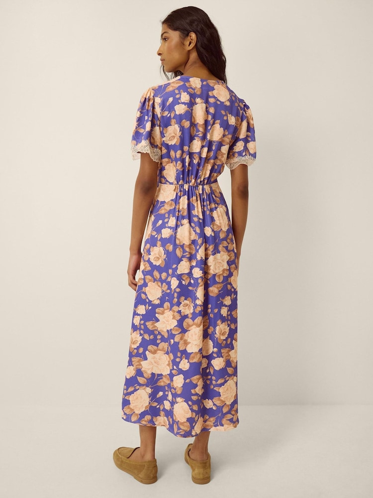 Monsoon Blue Lori Lace Floral Satin Midi Dress - Image 2 of 3 Monsoon Blue Lori Lace Floral Satin Midi Dress - Image 2 of 3