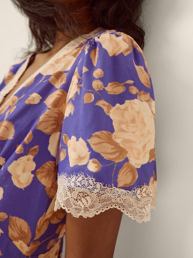 Monsoon Blue Lori Lace Floral Satin Midi Dress - Image 3 of 3 Monsoon Blue Lori Lace Floral Satin Midi Dress - Image 3 of 3