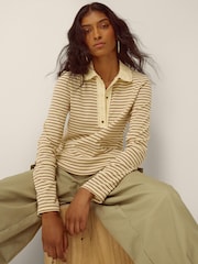 Monsoon Cream Stacy Stripe Jersey Polo Top - Image 1 of 3