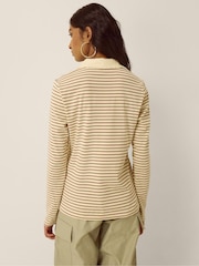 Monsoon Cream Stacy Stripe Jersey Polo Top - Image 2 of 3