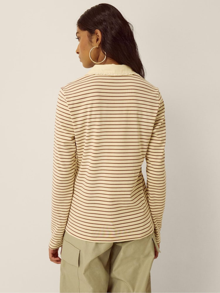 Monsoon Cream Stacy Stripe Jersey Polo Top - Image 2 of 3