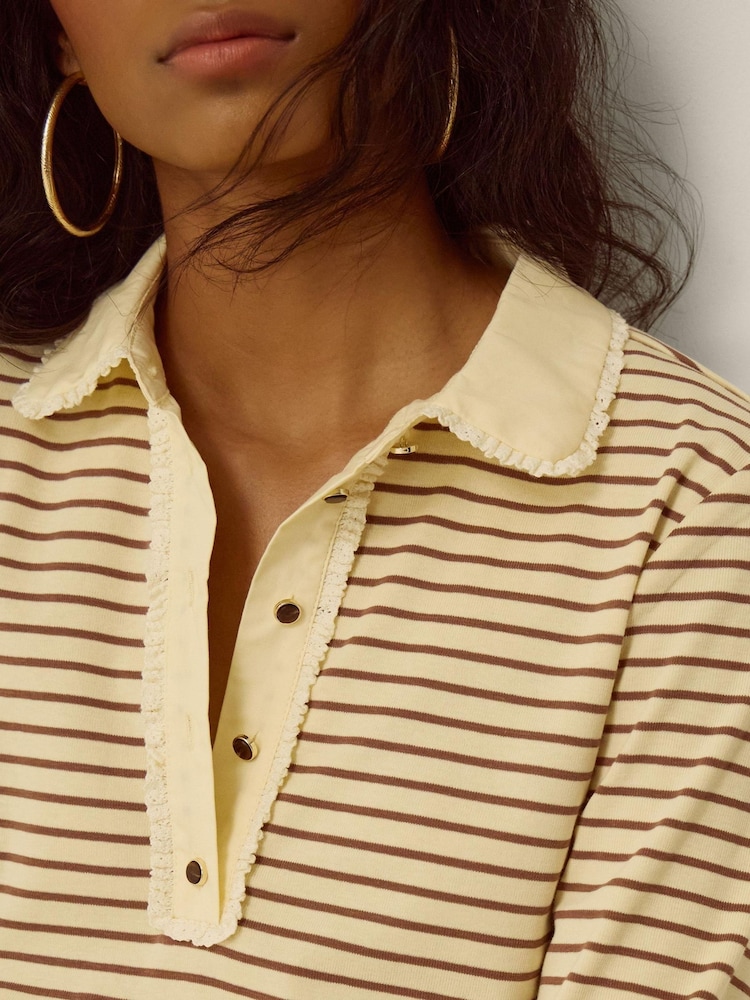 Monsoon Cream Stacy Stripe Jersey Polo Top - Image 3 of 3