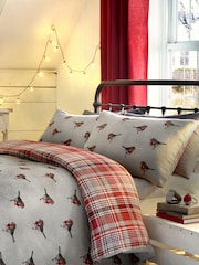 Fusion Red Robin Brushed Animal Pattern 100% Cotton Christmas Duvet Cover and Pillowcase Set - Image 1 of 4