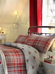 Fusion Red Robin Brushed Animal Pattern 100% Cotton Christmas Duvet Cover and Pillowcase Set - Image 2 of 4