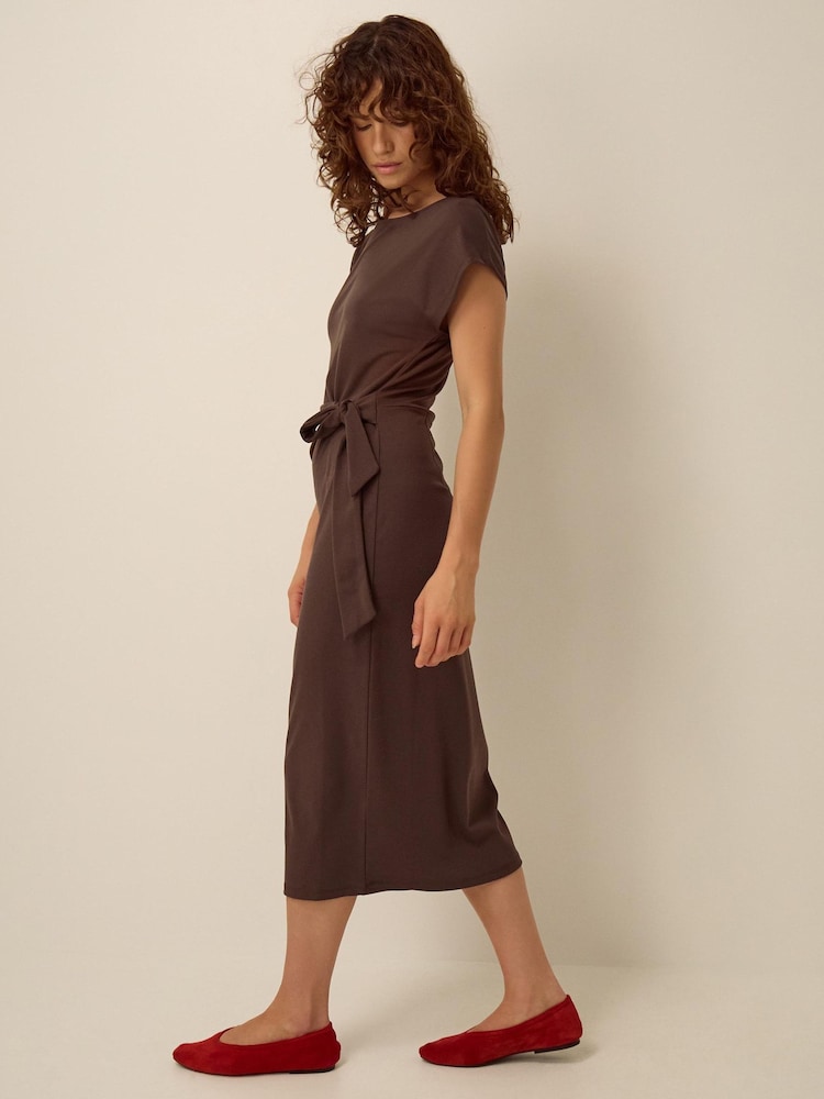 Monsoon Brown Tiff Tie Side Jersey Midi Dress - Image 4 of 4 Monsoon Brown Tiff Tie Side Jersey Midi Dress - Image 4 of 4