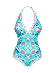 Figleaves Blue Floral Print Frida Halter Longer Length Swimsuit - Image 5 of 5