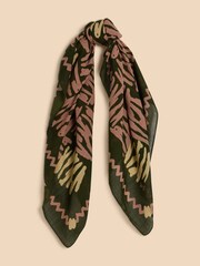 White Stuff Green Scribble Check Square Scarf - Image 1 of 3