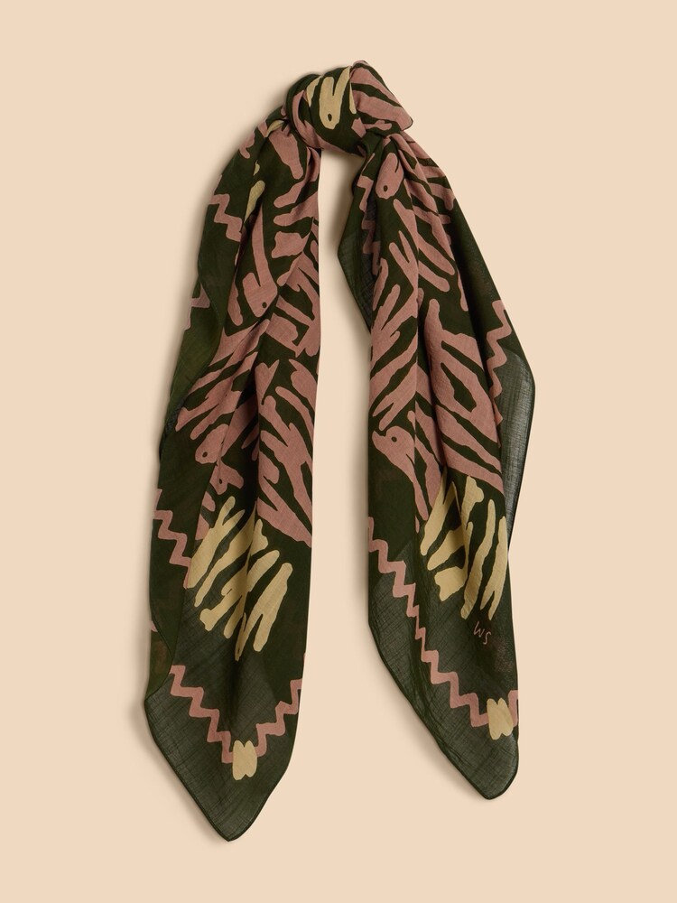 White Stuff Green Scribble Check Square Scarf - Image 1 of 3