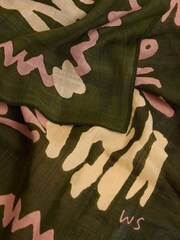White Stuff Green Scribble Check Square Scarf - Image 2 of 3