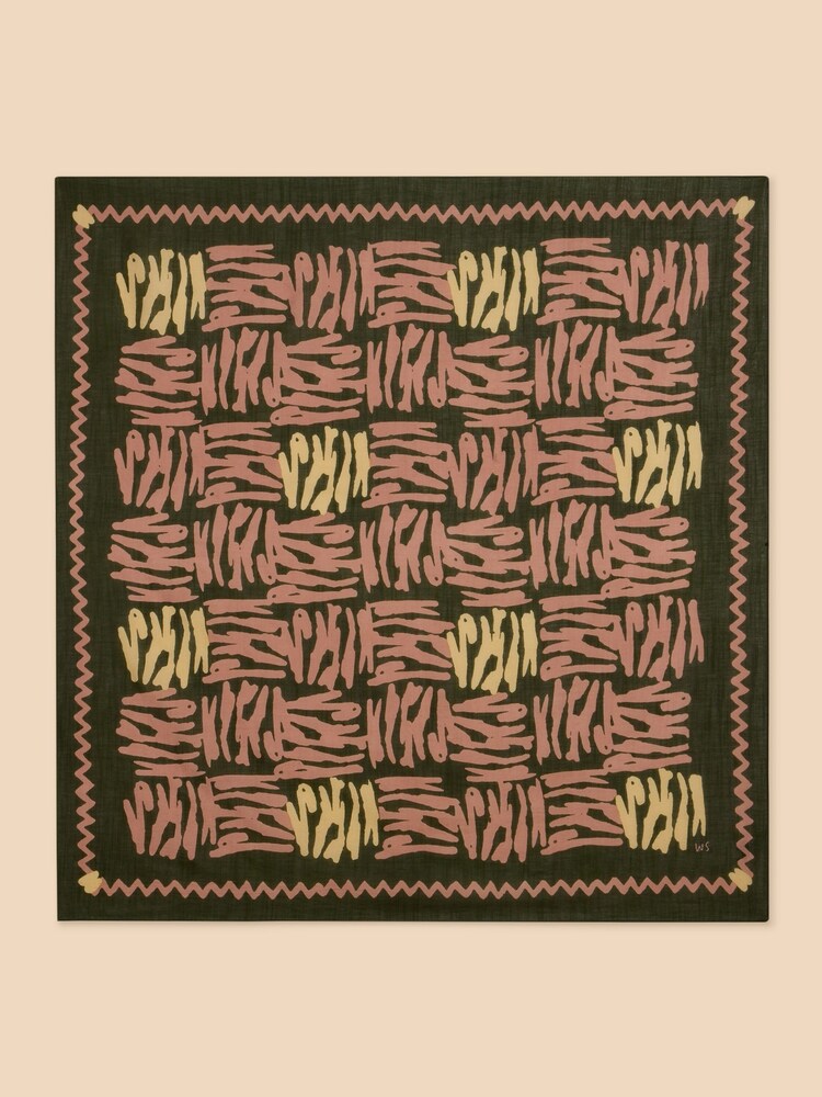 White Stuff Green Scribble Check Square Scarf - Image 3 of 3