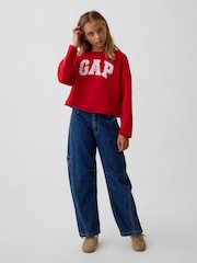 Rot - Gap Vintage Soft Rolled Neck Off-Shoulder Logo Sweatshirt (4-13yrs) - Bild 3 von 5