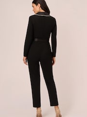 Adrianna Papell Crystal Trim Tuxedo Black Jumpsuit - Image 2 of 7