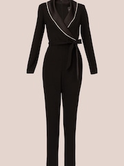 Adrianna Papell Crystal Trim Tuxedo Black Jumpsuit - Image 6 of 7