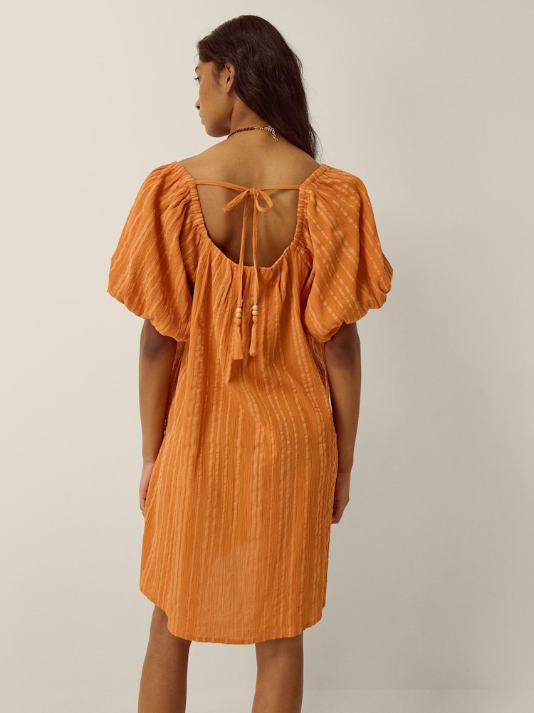 Monsoon Brown Yara Puff Sleeve Stripe Mini Dress - Image 2 of 3