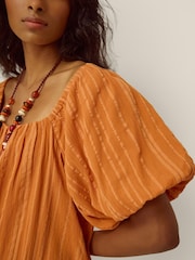 Monsoon Brown Yara Puff Sleeve Stripe Mini Dress - Image 3 of 3