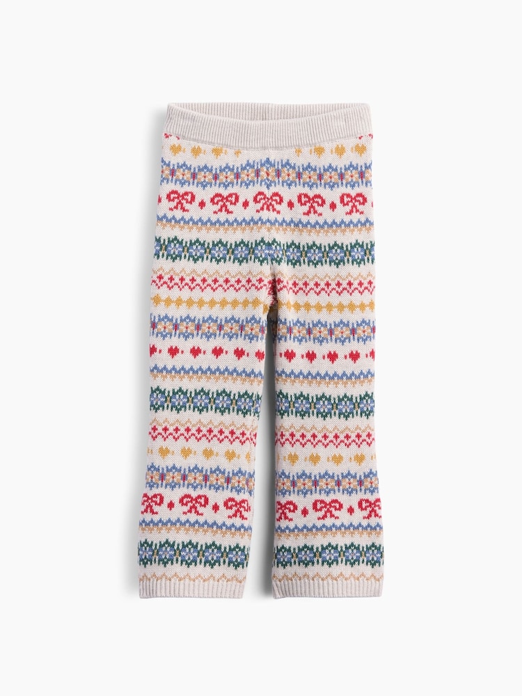 Crem cu model Fairisle - Gap Pantaloni tricotati evazați (6luni-5ani) - Imaginea 2 din 4