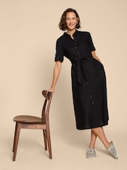 White Stuff Black Beth Linen Blend Shirt Dress - Image 1 of 7