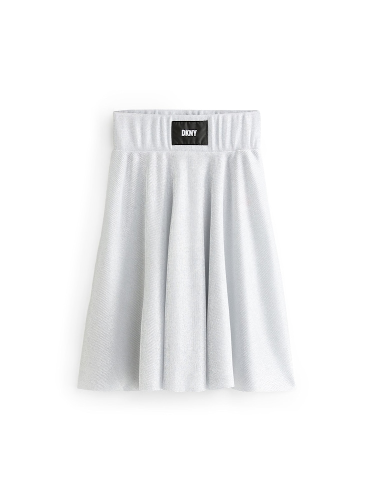 DKNY Grey Shimmer Mid Length Logo Skirt - Image 1 of 3