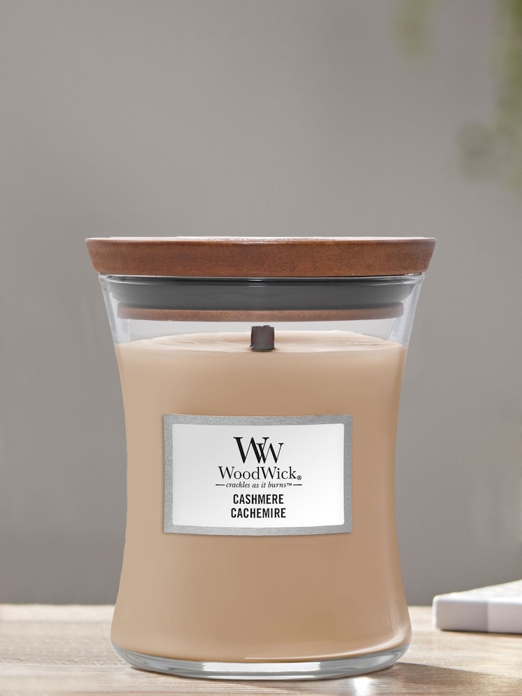 Woodwick Brown Medium Hourglass Scented Candle with Crackle Wick Cashmere - Image 1 of 2