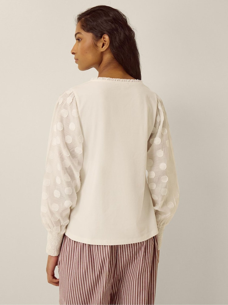 Monsoon Cream Ferne V-Neck Polka Dot Top - Image 2 of 3 Monsoon Cream Ferne V-Neck Polka Dot Top - Image 2 of 3