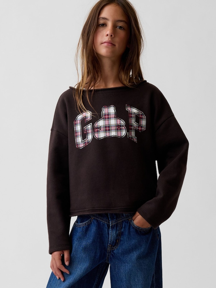 Braun Kariert - Gap Vintage Soft Rolled Neck Off-Shoulder Logo Sweatshirt (4-13yrs) - Bild 1 von 5