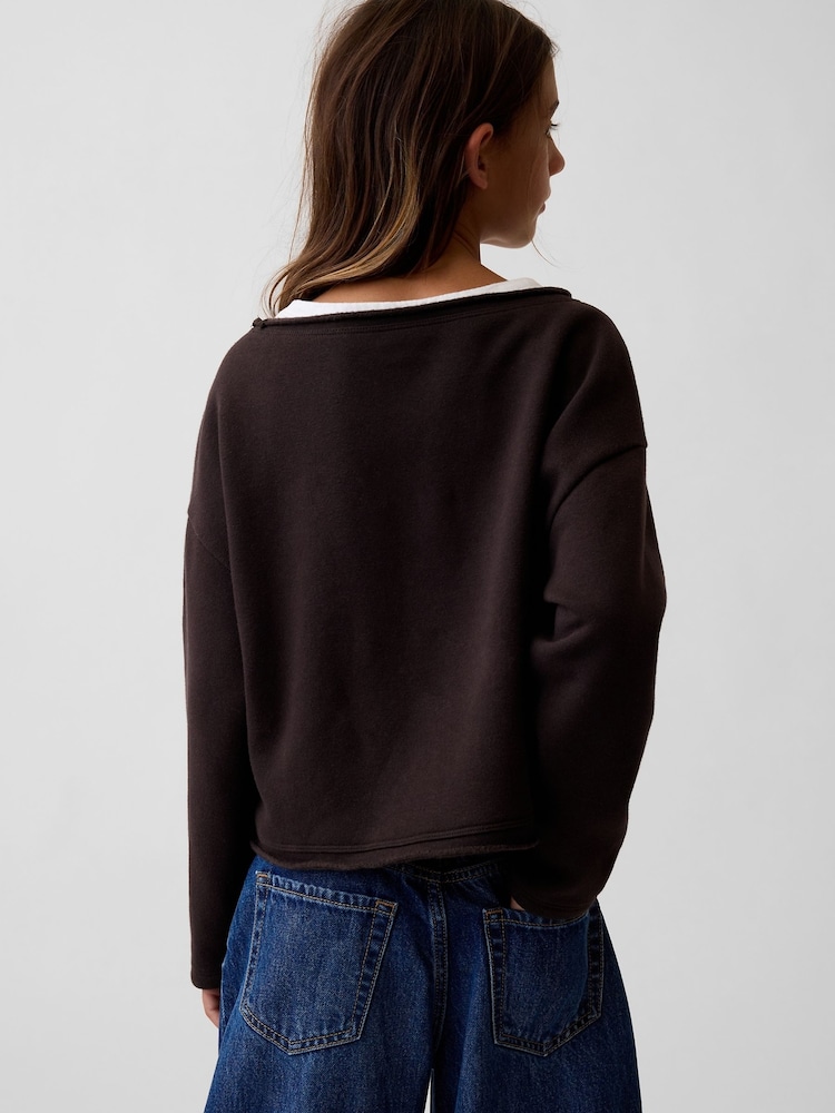 Braun Kariert - Gap Vintage Soft Rolled Neck Off-Shoulder Logo Sweatshirt (4-13yrs) - Bild 2 von 5