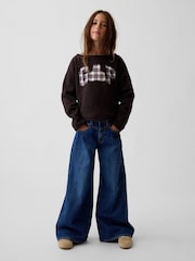 Braun Kariert - Gap Vintage Soft Rolled Neck Off-Shoulder Logo Sweatshirt (4-13yrs) - Bild 3 von 5