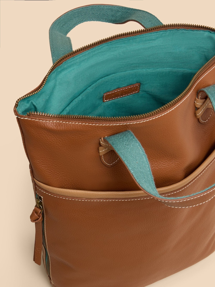 White Stuff Brown Leather Convertible Backpack - Image 4 of 4