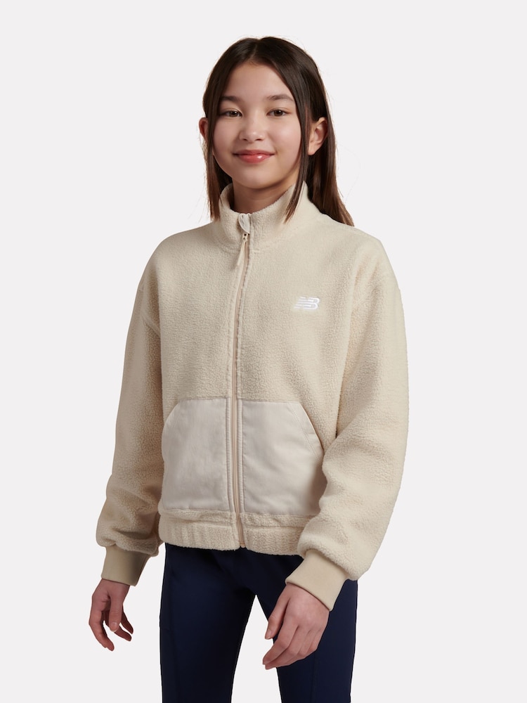New Balance Cream Borg Zip Jacket - Image 1 of 8 New Balance Cream Borg Zip Jacket - Image 1 of 8