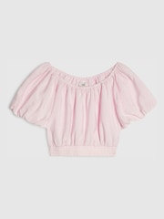 River Island Pink Santorini Puff Sleeve Top - Image 1 of 4