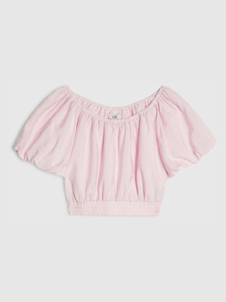 River Island Pink Santorini Puff Sleeve Top - Image 1 of 4