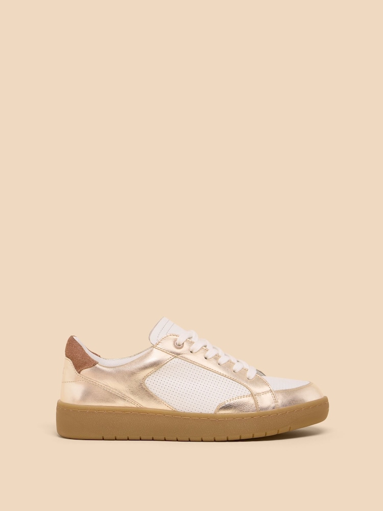 White Stuff Gold Dahlia Leather Trainers - Image 1 of 5