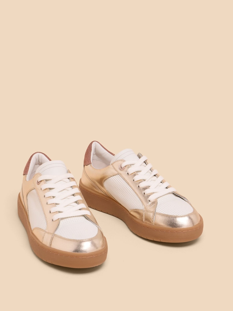 White Stuff Gold Dahlia Leather Trainers - Image 2 of 5 White Stuff Gold Dahlia Leather Trainers - Image 2 of 5