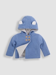JoJo Maman Bébé Denim Blue Bear Hooded Baby Cardigan - Image 2 of 4