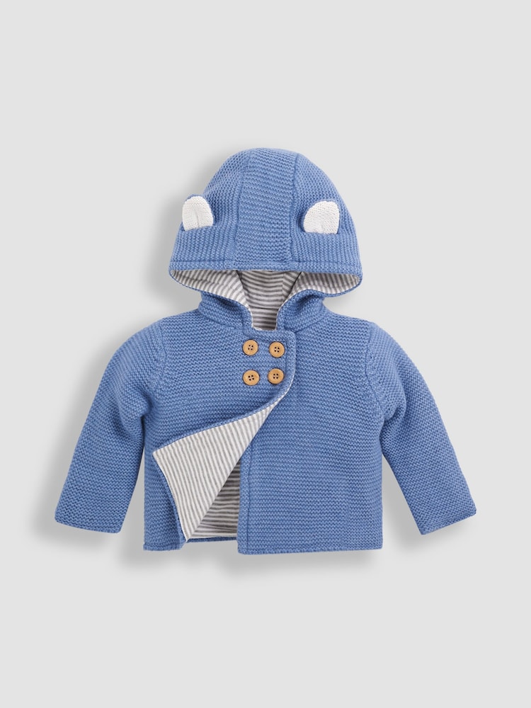 JoJo Maman Bébé Denim Blue Bear Hooded Baby Cardigan - Image 2 of 4