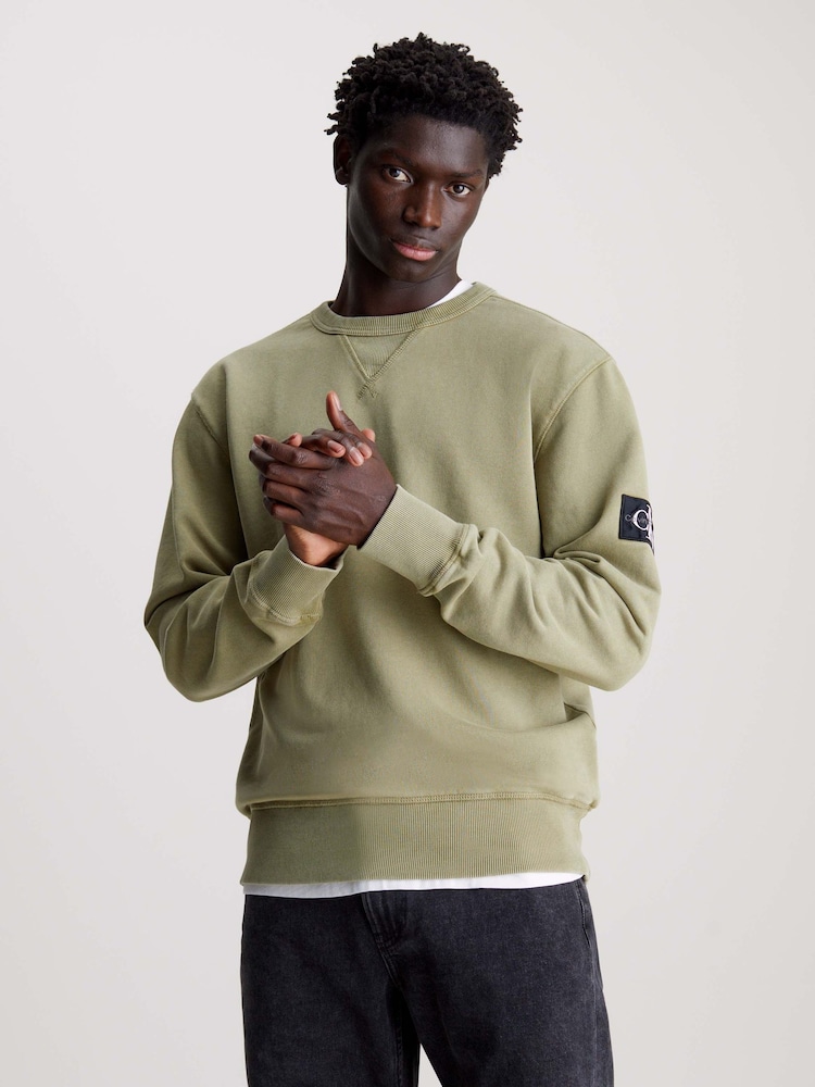 Calvin Klein Green Badge Crew Neck Jumper - Image 1 of 3