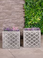 Charles Bentley Pair of Lazio Square Pewter Garden Planters - Image 1 of 5