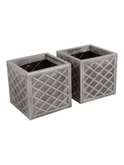 Charles Bentley Pair of Lazio Square Pewter Garden Planters - Image 2 of 5