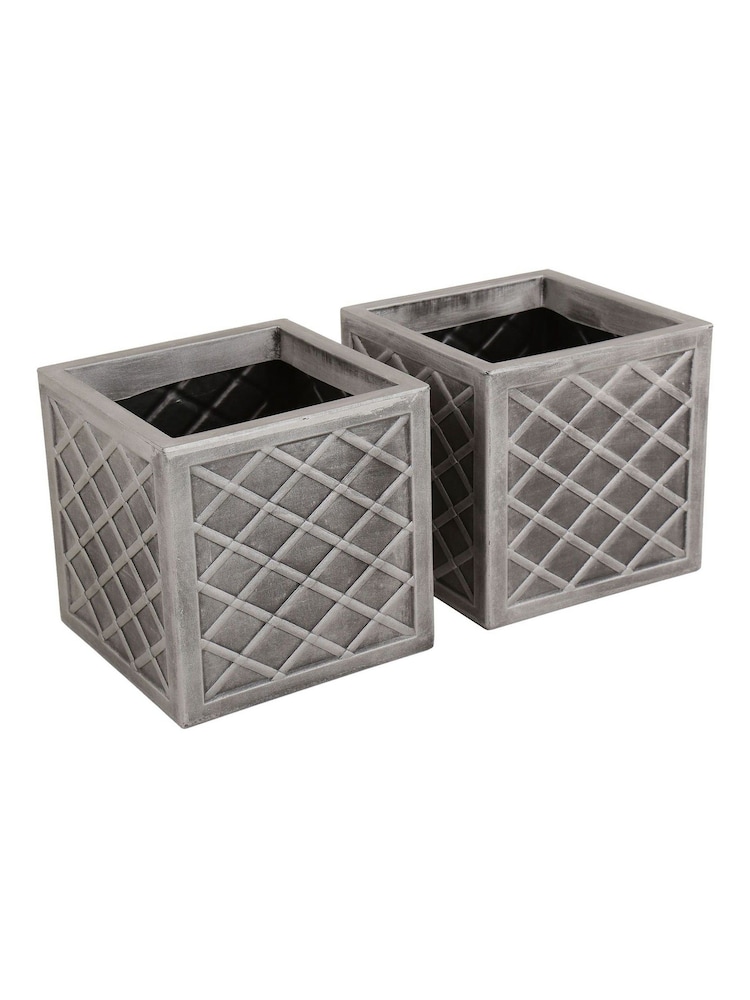 Charles Bentley Pair of Lazio Square Pewter Garden Planters - Image 2 of 5