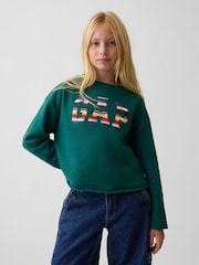 Green & Mulit Stripe - Gap Vintage Soft Rolled Neck Off-Shoulder Logo Sweatshirt (4-13yrs) - Bild 1 von 5