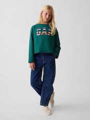Green & Mulit Stripe - Gap Vintage Soft Rolled Neck Off-Shoulder Logo Sweatshirt (4-13yrs) - Bild 3 von 5
