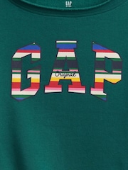 Green & Mulit Stripe - Gap Vintage Soft Rolled Neck Off-Shoulder Logo Sweatshirt (4-13yrs) - Bild 5 von 5