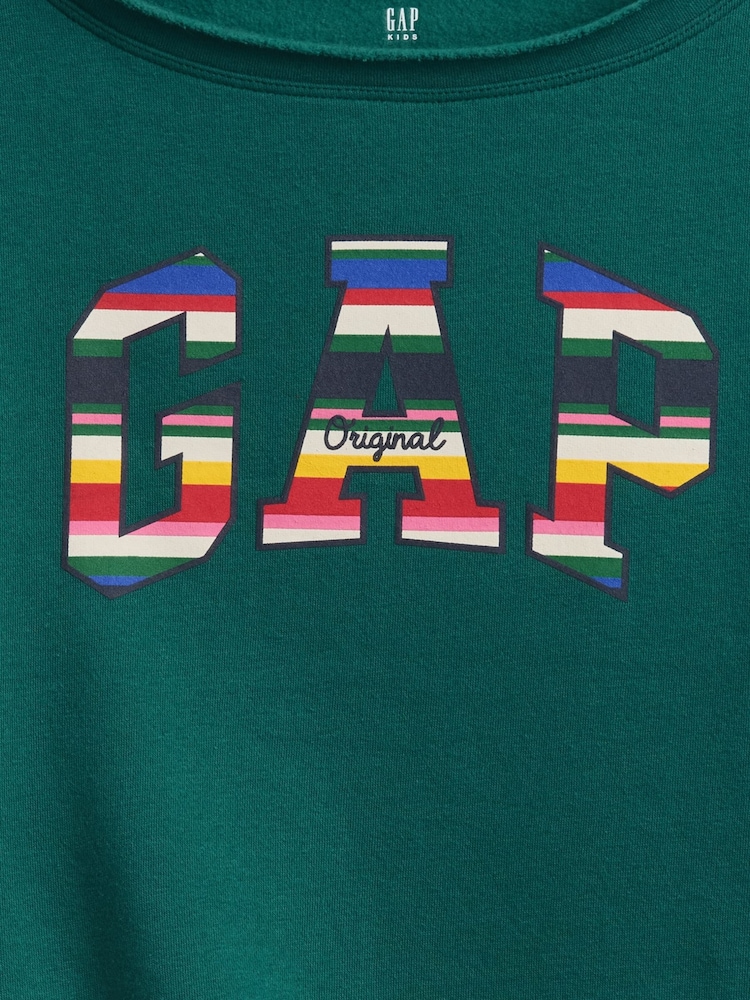 Green & Mulit Stripe - Gap Vintage Soft Rolled Neck Off-Shoulder Logo Sweatshirt (4-13yrs) - Bild 5 von 5