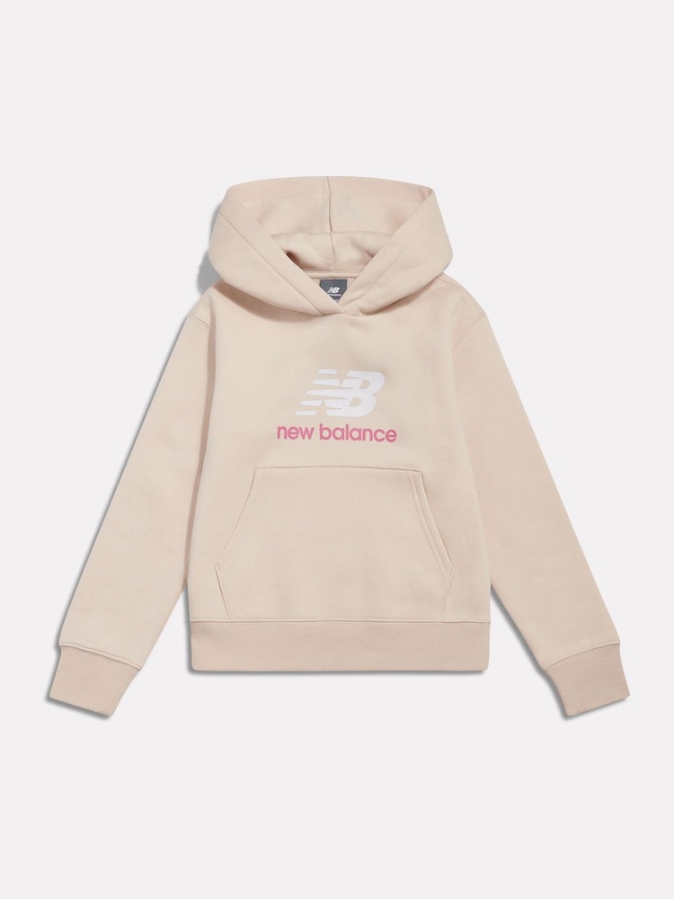 New Balance Cream Brush Back Stacked Logo Hoodie - Image 1 of 3 New Balance Cream Brush Back Stacked Logo Hoodie - Image 1 of 3
