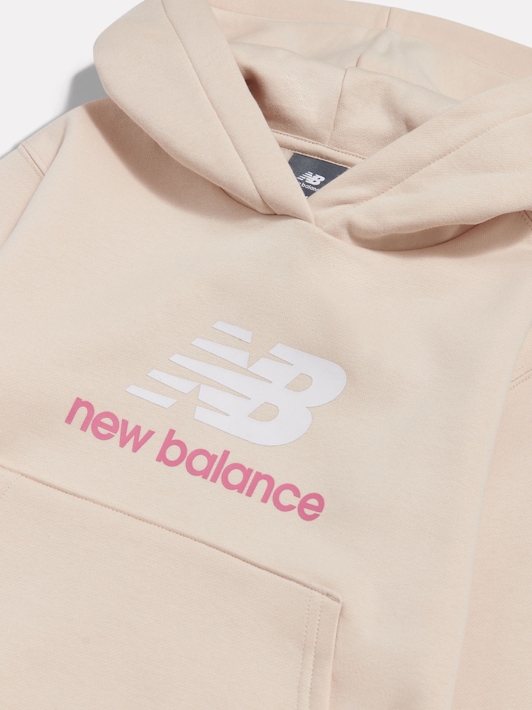 New Balance Cream Brush Back Stacked Logo Hoodie - Image 3 of 3 New Balance Cream Brush Back Stacked Logo Hoodie - Image 3 of 3