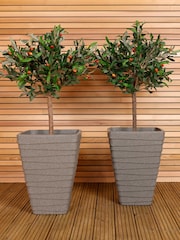 Charles Bentley Pair of Tall Square Granite Garden Planters 40cm - Image 1 of 5