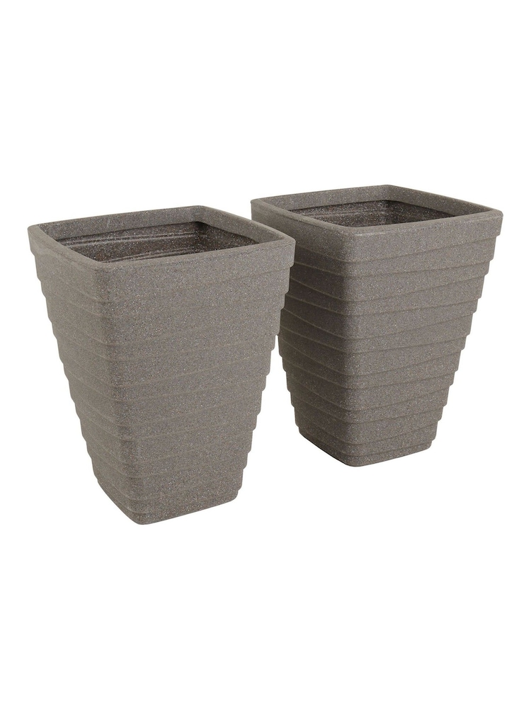 Charles Bentley Pair of Tall Square Granite Garden Planters 40cm - Image 2 of 5