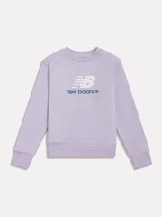 New Balance Purple Girls Brush Back Stacked Logo Crew Neck Sweat Top - Image 1 of 3